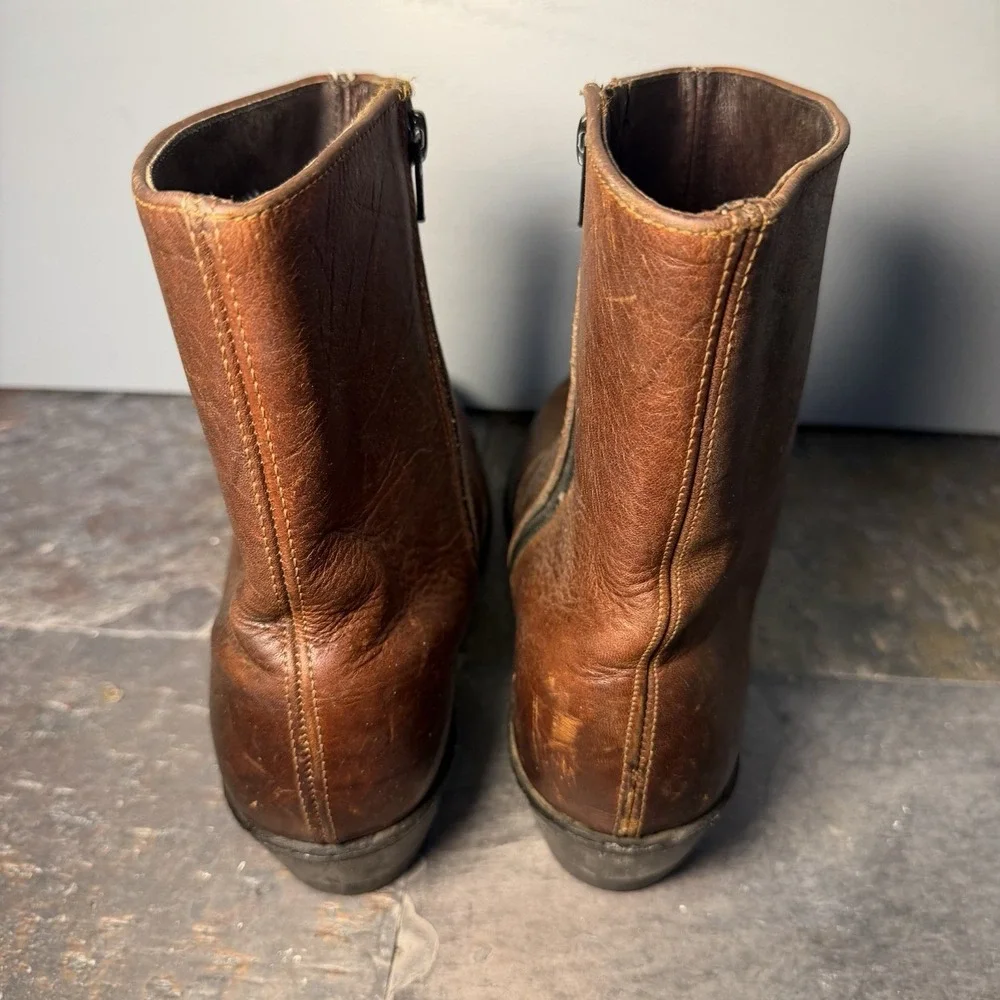 Vtg Genuine Leather Ankle Rockabilly Beatle Rancher Boot  brown 9.5D